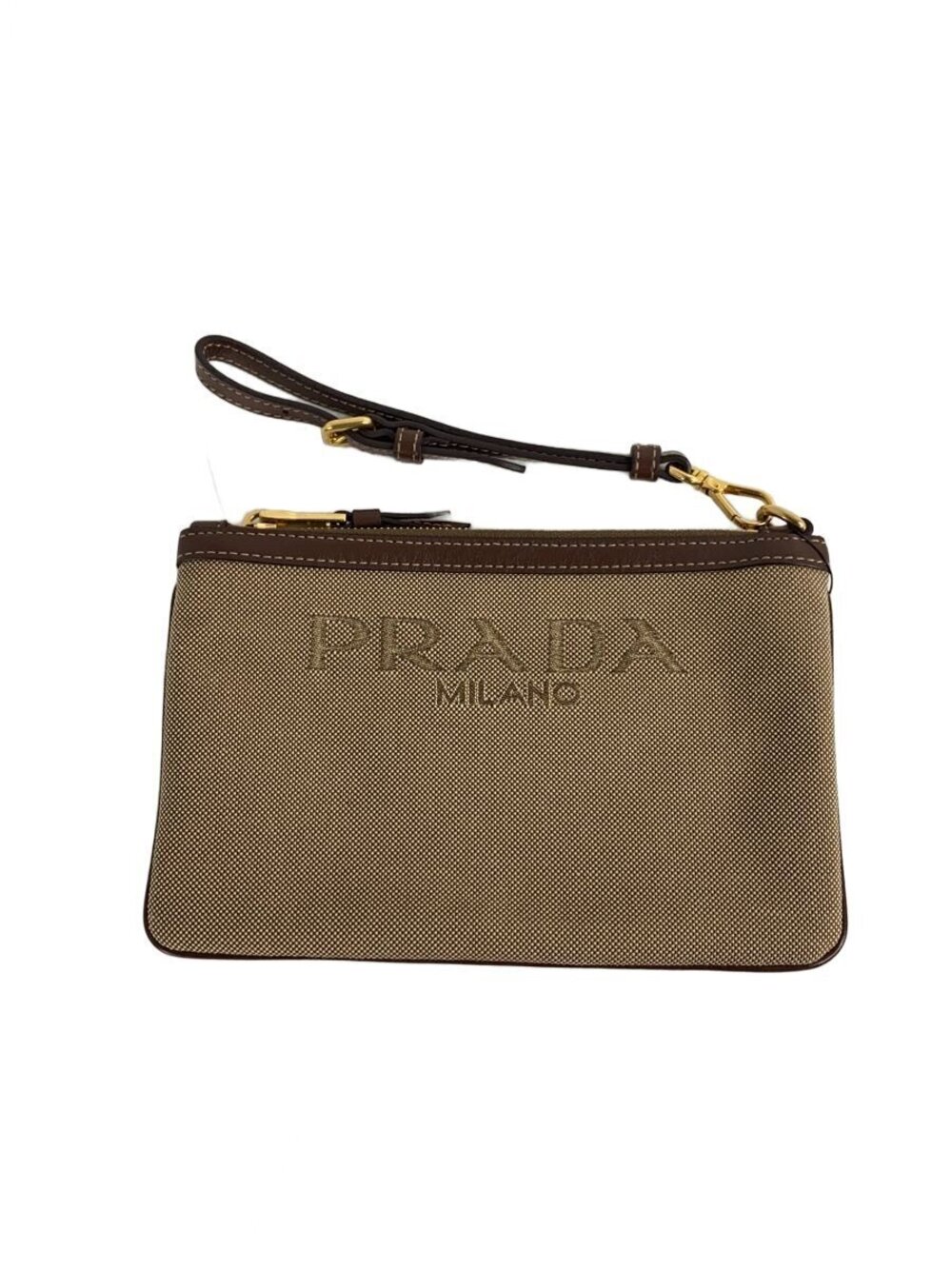Prada Pouch Clutch Canvas Beige Cream